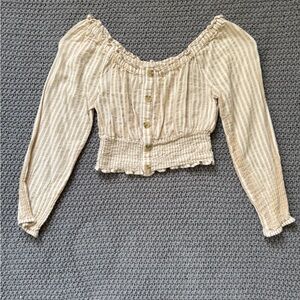 Cropped Long Sleeve Cinched Waist Stripped Top